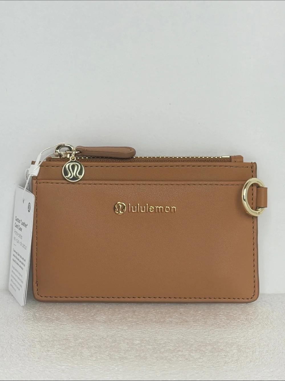 🆕 LULULEMON Cactus Leather Alternative Card Case Chestnut Brown/Gold NWT